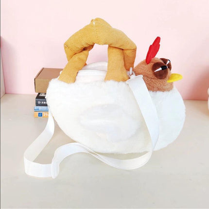 Funny Plush Chicken Handbag - Soft Fluffy Novelty Tote Bag with Leg Handles - Quirky Cartoon Gift for Kids & Teens (25cm).