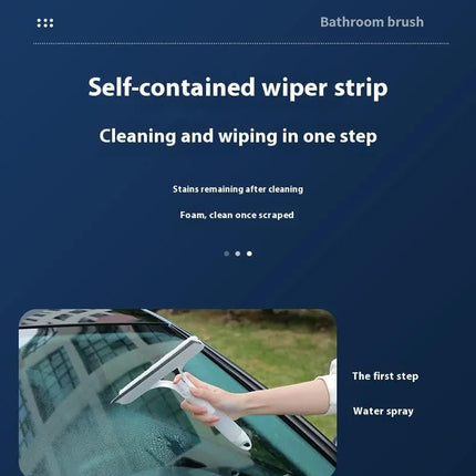 White 3-in-1 Window Squeegee with Built-in Spray Bottle - Dual Sided Sponge Glass Cleaner - Streak Free Tool for Shower Screens, Mirrors & Car Windows.