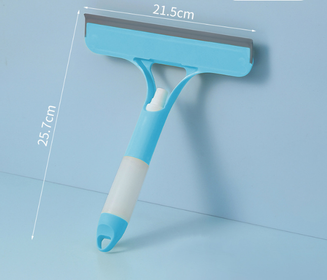 Blue 3-in-1 Window Squeegee with Built-in Spray Bottle - Dual Sided Sponge Glass Cleaner - Streak Free Tool for Shower Screens, Mirrors & Car Windows.