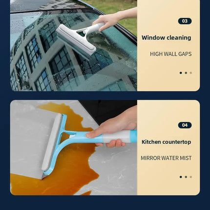 Blue 3-in-1 Window Squeegee with Built-in Spray Bottle - Dual Sided Sponge Glass Cleaner - Streak Free Tool for Shower Screens, Mirrors & Car Windows.