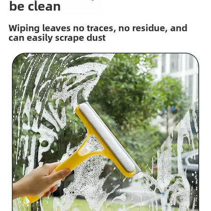 Yellow 3-in-1 Window Squeegee with Built-in Spray Bottle - Dual Sided Sponge Glass Cleaner - Streak Free Tool for Shower Screens, Mirrors & Car Windows.