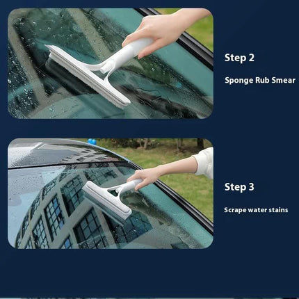 Yellow 3-in-1 Window Squeegee with Built-in Spray Bottle - Dual Sided Sponge Glass Cleaner - Streak Free Tool for Shower Screens, Mirrors & Car Windows.