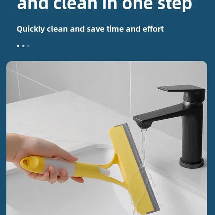 Yellow 3-in-1 Window Squeegee with Built-in Spray Bottle - Dual Sided Sponge Glass Cleaner - Streak Free Tool for Shower Screens, Mirrors & Car Windows.