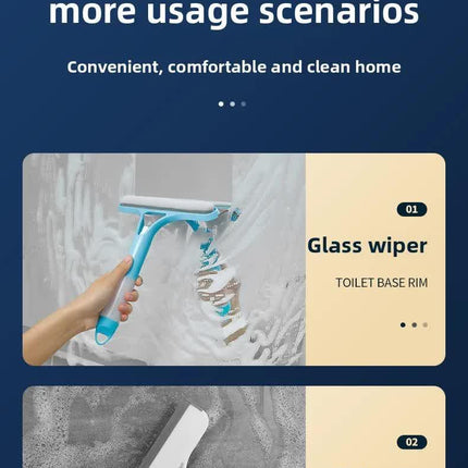 Yellow 3-in-1 Window Squeegee with Built-in Spray Bottle - Dual Sided Sponge Glass Cleaner - Streak Free Tool for Shower Screens, Mirrors & Car Windows.