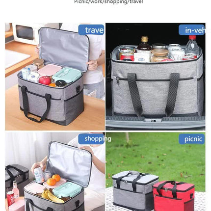 Large 30L Insulated Cooler Bag - Leakproof Thermal Lunch Tote with Shoulder Strap - Heavy Duty Grey Picnic Box for Beach, Camping & Work.