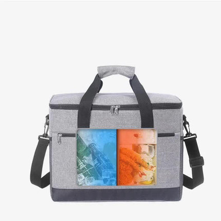 Large 30L Insulated Cooler Bag - Leakproof Thermal Lunch Tote with Shoulder Strap - Heavy Duty Grey Picnic Box for Beach, Camping & Work.