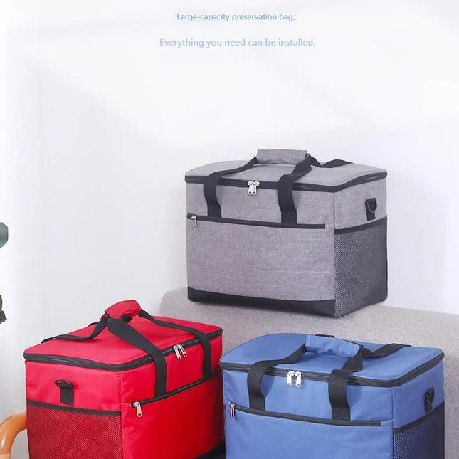 Large 30L Insulated Cooler Bag - Leakproof Thermal Lunch Tote with Shoulder Strap - Heavy Duty Blue Picnic Box for Beach, Camping & Work.