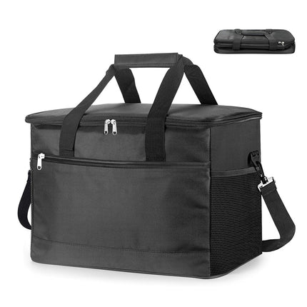 Large 30L Insulated Cooler Bag - Leakproof Thermal Lunch Tote with Shoulder Strap - Heavy Duty Black Picnic Box for Beach, Camping & Work.