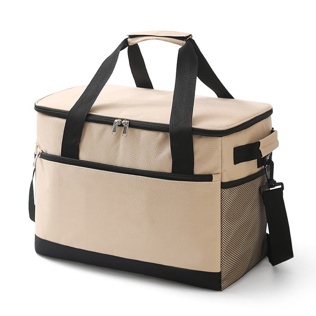 Large 30L Insulated Cooler Bag - Leakproof Thermal Lunch Tote with Shoulder Strap - Heavy Duty Beige Picnic Box for Beach, Camping & Work.