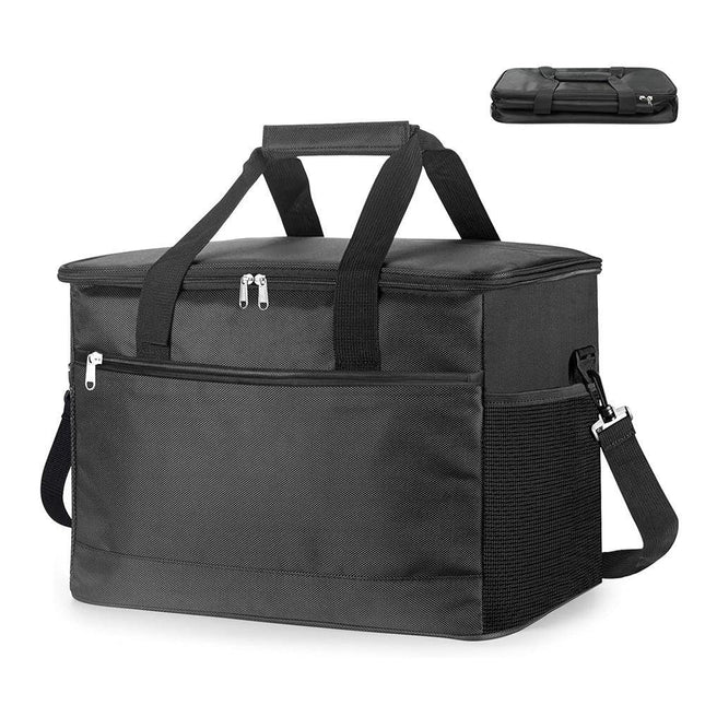 Large 18L Insulated Cooler Bag - Leakproof Thermal Lunch Tote with Shoulder Strap - Heavy Duty Black Picnic Box for Beach, Camping & Work.