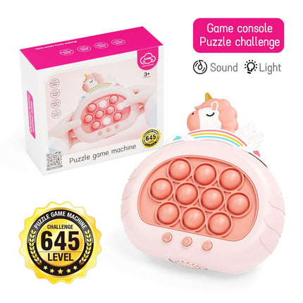 Electronic Fast Push Pop Game - Pink Unicorn Fidget Console with Lights & Sound - 4 Modes Memory & Speed Challenge - Interactive Sensory Toy for Kids 3+ & Travel.