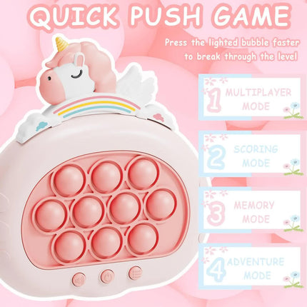 Electronic Fast Push Pop Game - Pink Unicorn Fidget Console with Lights & Sound - 4 Modes Memory & Speed Challenge - Interactive Sensory Toy for Kids 3+ & Travel.