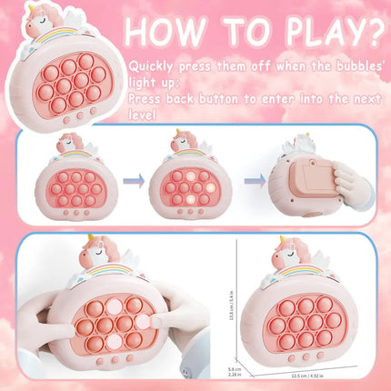 Electronic Fast Push Pop Game - Pink Unicorn Fidget Console with Lights & Sound - 4 Modes Memory & Speed Challenge - Interactive Sensory Toy for Kids 3+ & Travel.