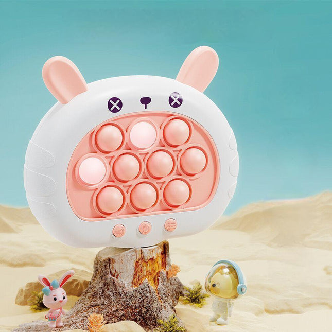 Electronic Fast Push Pop Game - Pink Rabbit Fidget Console with Lights & Sound - 4 Modes Memory & Speed Challenge - Interactive Sensory Toy for Kids 3+ & Travel.