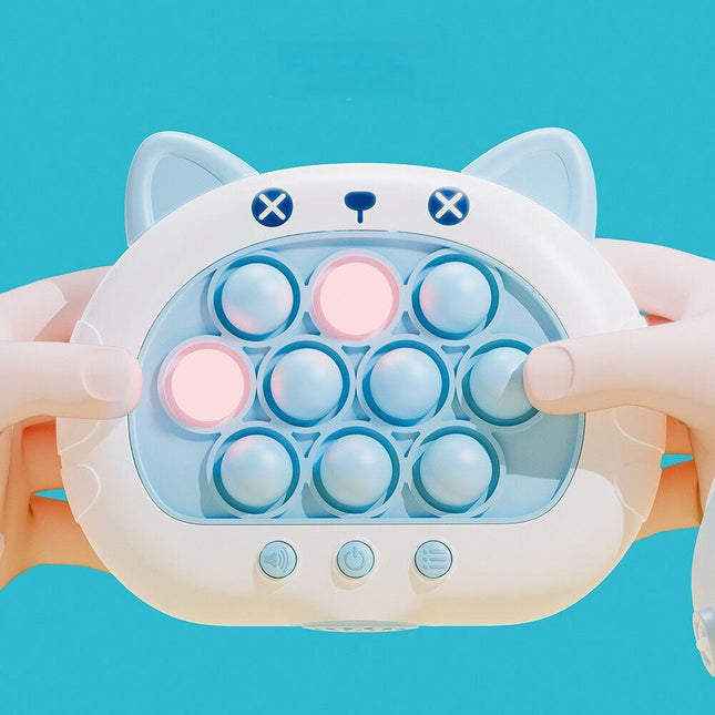 Electronic Fast Push Pop Game - Blue Cat Fidget Console with Lights & Sound - 4 Modes Memory & Speed Challenge - Interactive Sensory Toy for Kids 3+ & Travel.