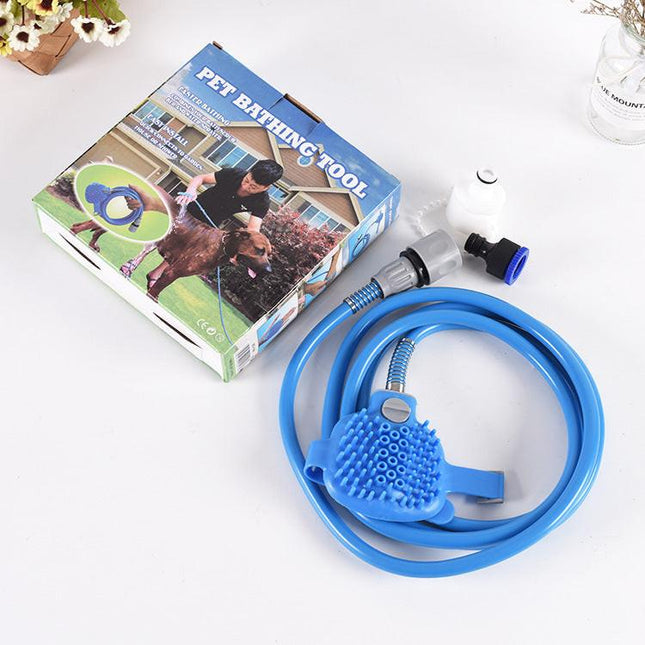 2-in-1 Pet Bathing Tool & Massager - Handheld Silicone Shower Sprayer Scrubber for Dogs & Cats - 2.2m Hose with Indoor & Outdoor Tap Adapters - Blue Grooming Kit.