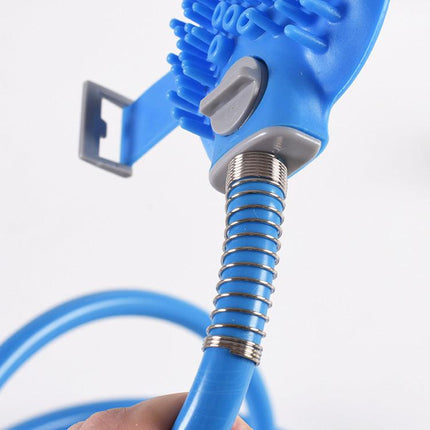 2-in-1 Pet Bathing Tool & Massager - Handheld Silicone Shower Sprayer Scrubber for Dogs & Cats - 2.2m Hose with Indoor & Outdoor Tap Adapters - Blue Grooming Kit.