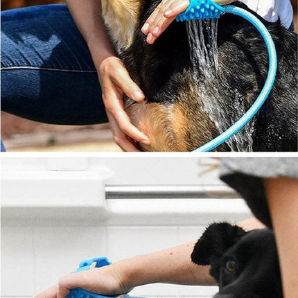 2-in-1 Pet Bathing Tool & Massager - Handheld Silicone Shower Sprayer Scrubber for Dogs & Cats - 2.2m Hose with Indoor & Outdoor Tap Adapters - Blue Grooming Kit.
