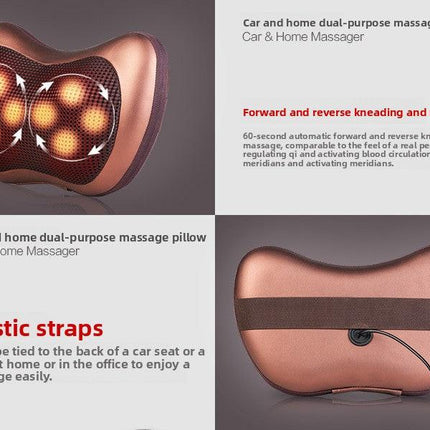 Electric Shiatsu Massage Pillow with Heat - Deep Kneading Neck & Back Massager - Portable Car & Home Cushion for Muscle Relief - Brown.