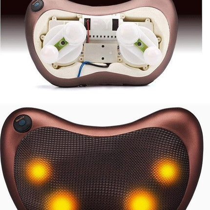 Electric Shiatsu Massage Pillow with Heat - Deep Kneading Neck & Back Massager - Portable Car & Home Cushion for Muscle Relief - Brown.