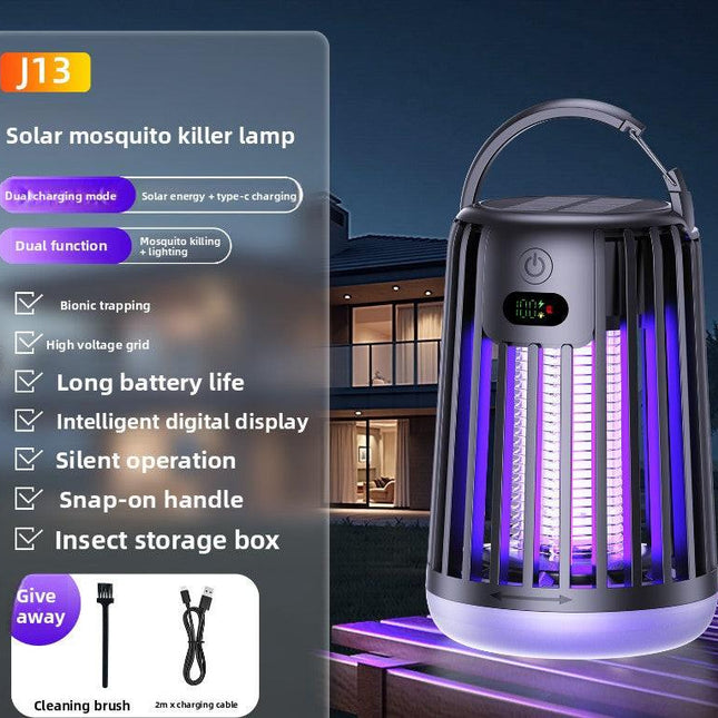 Solar Bug Zapper & Camping Light - 2000V Electric Mosquito Killer with Type-C USB Charging - Portable Insect Trap for Outdoor Patio Garden & Camping - Smart Battery Display - Black.