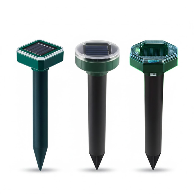 3PCS Solar Sonic Snake & Rodent Repeller Stakes - Mixed Set (Square, Round & Octagonal) - Outdoor Waterproof Ground Vibration Pest Control for Garden & Lawn - Green.