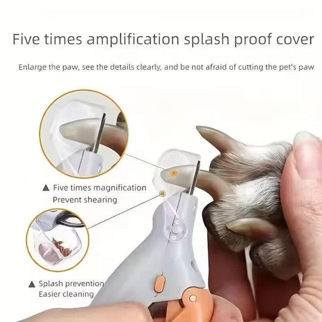 Illuminated Pet Nail Clippers with LED Light & Magnifier - Safety Claw Trimmer for Dogs & Cats - Lightweight Plastic Handle - Grey/Orange in Retail Box.