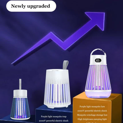 2-in-1 Rechargeable Mosquito Zapper & Camping Lantern - 2000V Electric Insect Killer with Smart Digital Display - 2000mAh Battery Portable Bug Trap for Outdoor Tent Patio & Home - IPX5 Waterproof - White.