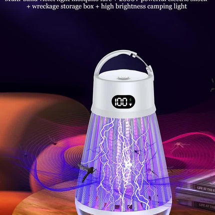 2-in-1 Rechargeable Mosquito Zapper & Camping Lantern - 2000V Electric Insect Killer with Smart Digital Display - 2000mAh Battery Portable Bug Trap for Outdoor Tent Patio & Home - IPX5 Waterproof - White.