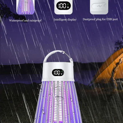 2-in-1 Rechargeable Mosquito Zapper & Camping Lantern - 2000V Electric Insect Killer with Smart Digital Display - 2000mAh Battery Portable Bug Trap for Outdoor Tent Patio & Home - IPX5 Waterproof - White.