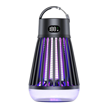 2-in-1 Rechargeable Mosquito Zapper & Camping Lantern - 2000V Electric Insect Killer with Smart Digital Display - 2000mAh Battery Portable Bug Trap for Outdoor Tent Patio & Home - IPX5 Waterproof - Black.
