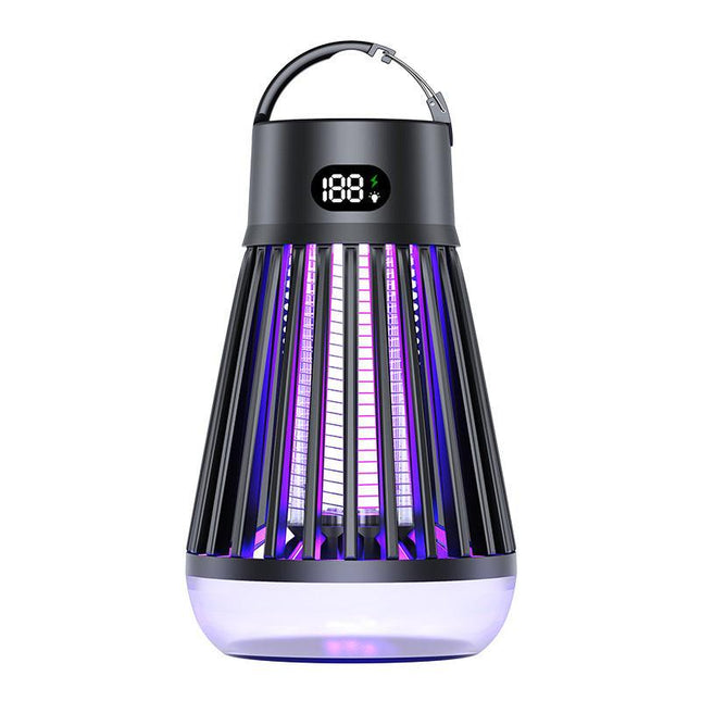 2-in-1 Rechargeable Mosquito Zapper & Camping Lantern - 2000V Electric Insect Killer with Smart Digital Display - 2000mAh Battery Portable Bug Trap for Outdoor Tent Patio & Home - IPX5 Waterproof - Black.