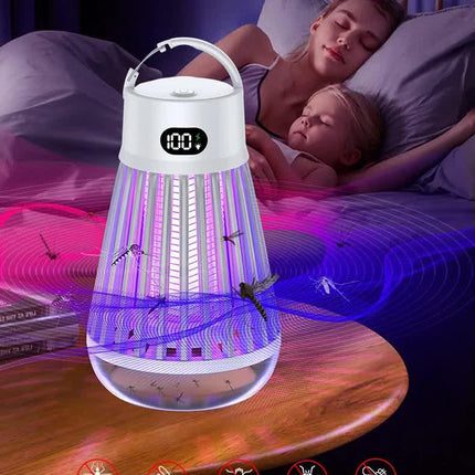 2-in-1 Rechargeable Mosquito Zapper & Camping Lantern - 2000V Electric Insect Killer with Smart Digital Display - 2000mAh Battery Portable Bug Trap for Outdoor Tent Patio & Home - IPX5 Waterproof - Black.