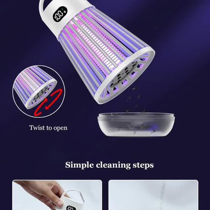 2-in-1 Rechargeable Mosquito Zapper & Camping Lantern - 2000V Electric Insect Killer with Smart Digital Display - 2000mAh Battery Portable Bug Trap for Outdoor Tent Patio & Home - IPX5 Waterproof - Black.