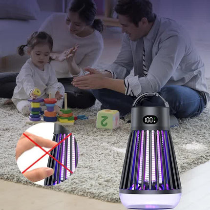 2-in-1 Rechargeable Mosquito Zapper & Camping Lantern - 2000V Electric Insect Killer with Smart Digital Display - 2000mAh Battery Portable Bug Trap for Outdoor Tent Patio & Home - IPX5 Waterproof - Black.