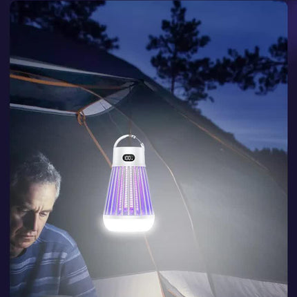 2-in-1 Rechargeable Mosquito Zapper & Camping Lantern - 2000V Electric Insect Killer with Smart Digital Display - 2000mAh Battery Portable Bug Trap for Outdoor Tent Patio & Home - IPX5 Waterproof - Black.