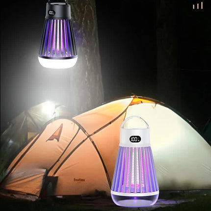 2-in-1 Rechargeable Mosquito Zapper & Camping Lantern - 2000V Electric Insect Killer with Smart Digital Display - 2000mAh Battery Portable Bug Trap for Outdoor Tent Patio & Home - IPX5 Waterproof - Black.