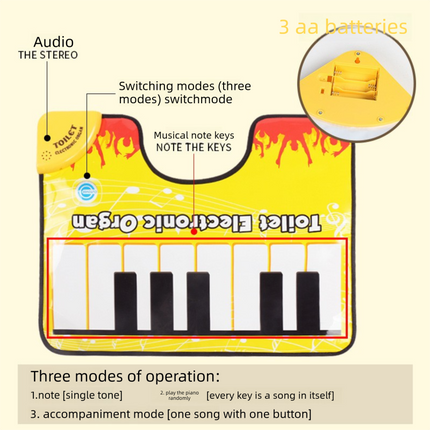 Yellow Electronic Toilet Piano Mat - Funny Musical Floor Keyboard for Bathroom Entertainment - Novelty Gag Gift & Potty Training Toy - Waterproof & Non-Slip - Fits Standard Toilets.