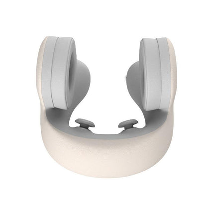 Smart 4-in-1 Travel Neck Pillow with ANC Headphones - Heated Vibration Massage & Bluetooth Audio - Memory Foam Support for Planes & Home - Beige.