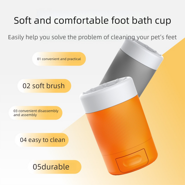 Portable Dog Paw Washer Cup - 360 Degree Muddy Foot Cleaner with Soft Bristles - Gentle Grooming Tool for Cats & Small to Medium Dogs - Grey.