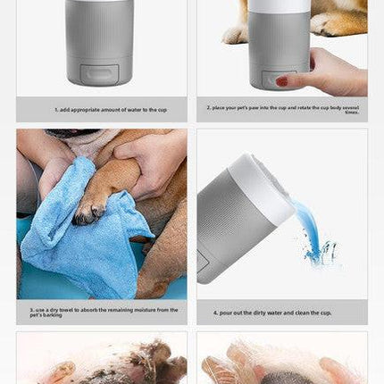 Portable Dog Paw Washer Cup - 360 Degree Muddy Foot Cleaner with Soft Bristles - Gentle Grooming Tool for Cats & Small to Medium Dogs - Grey.