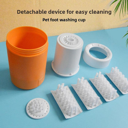 Portable Dog Paw Washer Cup - 360 Degree Muddy Foot Cleaner with Soft Bristles - Gentle Grooming Tool for Cats & Small to Medium Dogs - Orange.