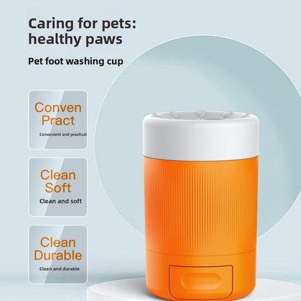 Portable Dog Paw Washer Cup - 360 Degree Muddy Foot Cleaner with Soft Bristles - Gentle Grooming Tool for Cats & Small to Medium Dogs - Orange.