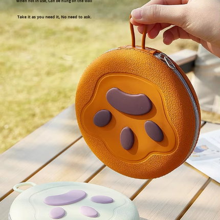 Portable Silicone Double Pet Bowl - Collapsible Travel Dog Feeder for Food & Water - 2 x 450ml Capacity with Zipper Case - Brown.