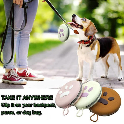 Portable Silicone Double Pet Bowl - Collapsible Travel Dog Feeder for Food & Water - 2 x 450ml Capacity with Zipper Case - Light Yellow.