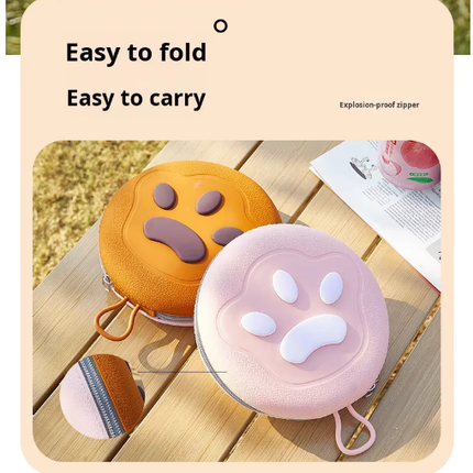 Portable Silicone Double Pet Bowl - Collapsible Travel Dog Feeder for Food & Water - 2 x 450ml Capacity with Zipper Case - Brown & Yellow.