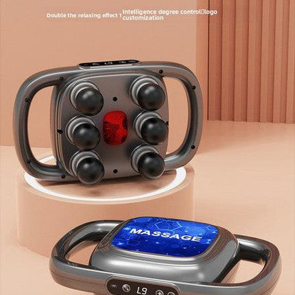 6-Head Deep Tissue Percussion Massager - Cordless Electric Muscle Gun with Red Light Therapy - 9 Speed Dual Handle Body Relaxer for Back & Legs - Ivory White.