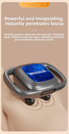 6-Head Deep Tissue Percussion Massager - Cordless Electric Muscle Gun with Red Light Therapy - 9 Speed Dual Handle Body Relaxer for Back & Legs - Ivory White.