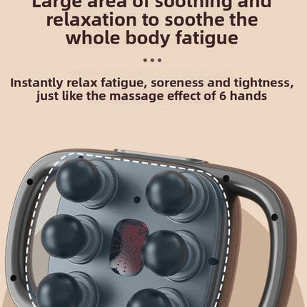 6-Head Deep Tissue Percussion Massager - Cordless Electric Muscle Gun with Red Light Therapy - 9 Speed Dual Handle Body Relaxer for Back & Legs - Ivory White.