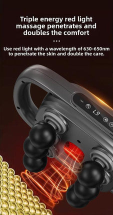 6-Head Deep Tissue Percussion Massager - Cordless Electric Muscle Gun with Red Light Therapy - 9 Speed Dual Handle Body Relaxer for Back & Legs - Ivory White.